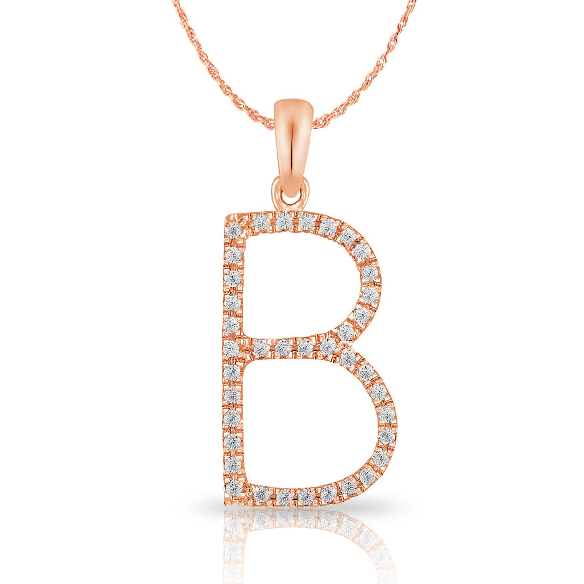 PARIKHS Diamond Initial Pendant Alphabet 'B' in 10K Rose Gold 0.10 ct , IJK color - I3 clarity