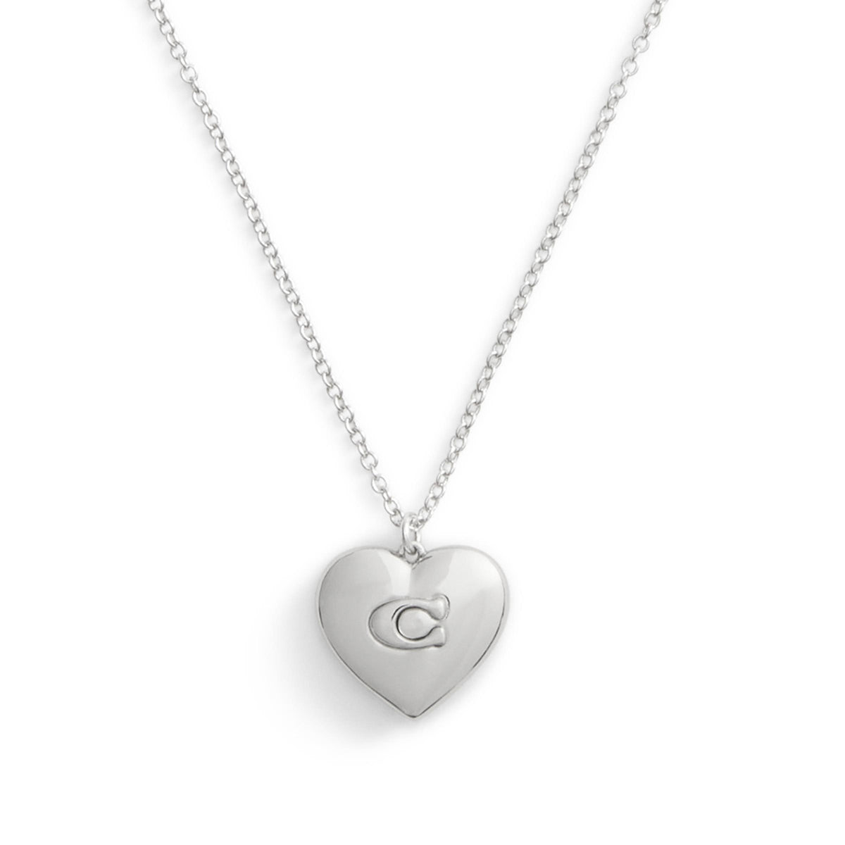 COACH Signature C Heart Pendant - Rhodium