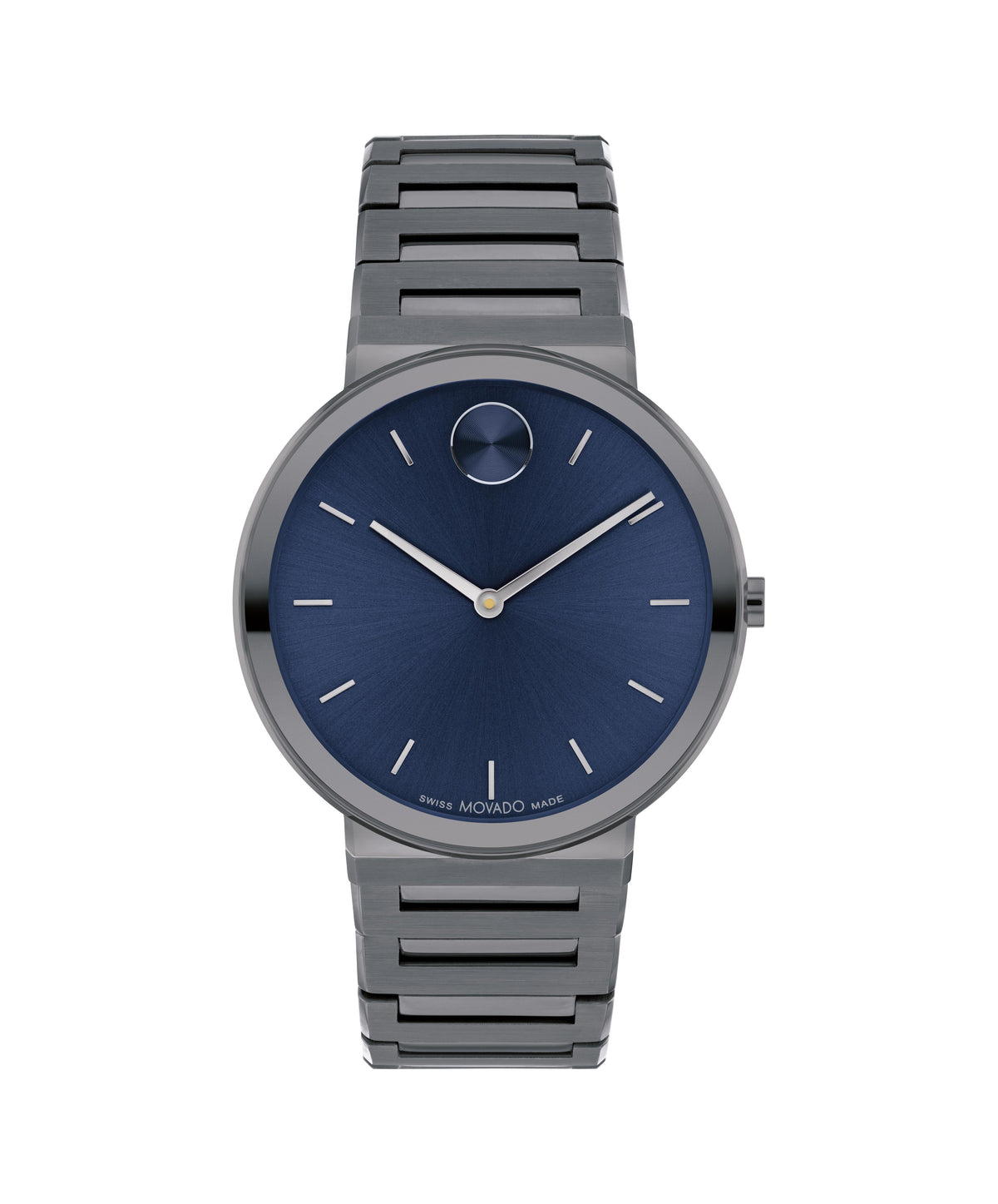 Movado Bold Horizon Gents. Grey IP Case & Bracelet. Blue Dial