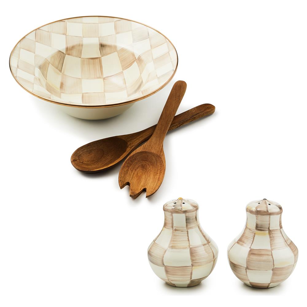 MacKenzie Childs Mocha Check Serving Set & Shaker Duo