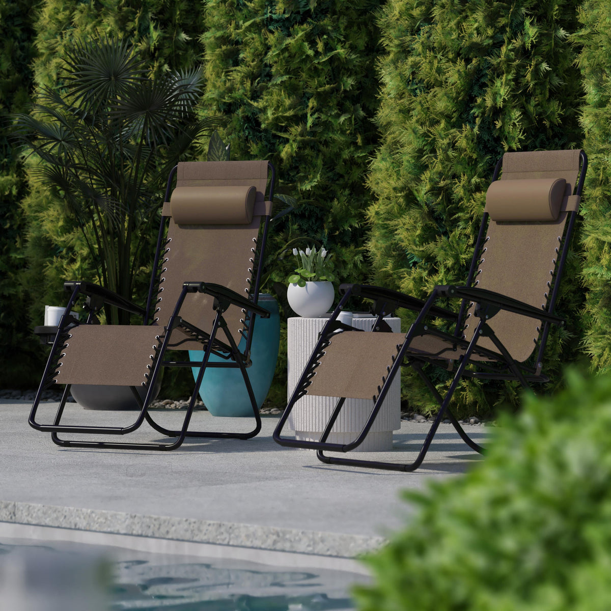 Flash Furniture 2 Pack Adjustable Mesh Zero Gravity Lounge Chair with Cup Holder Tray - Navy