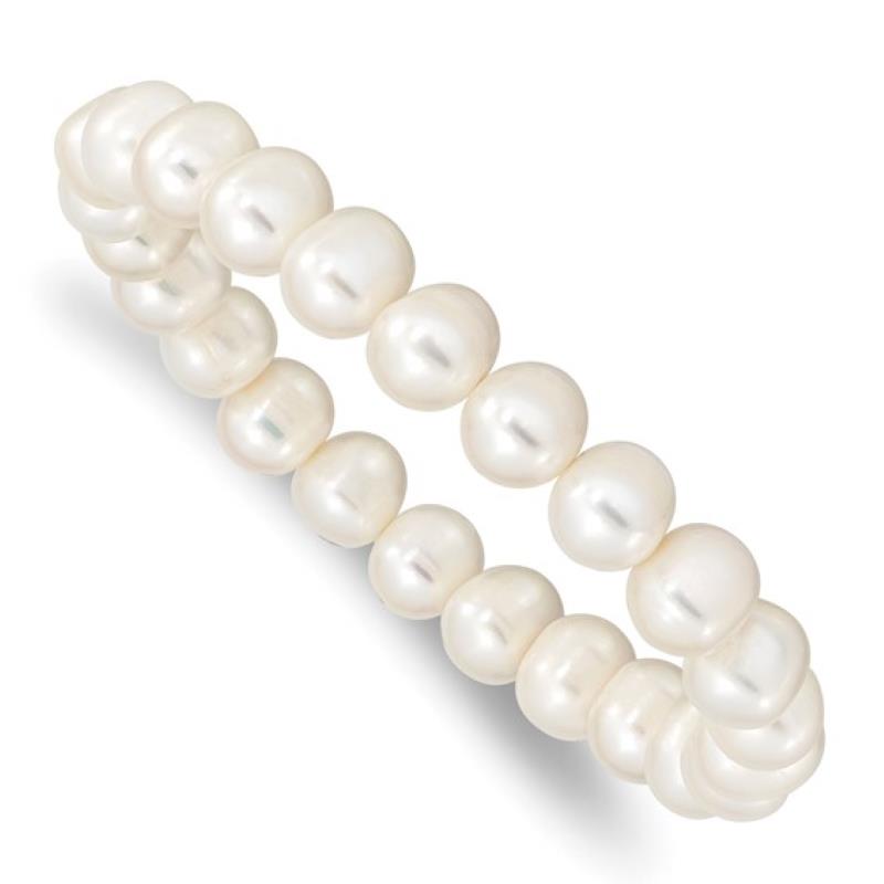 Distinctive 8-9mm White Near-round Freshwater Cultured Pearl Stretch Bracelet