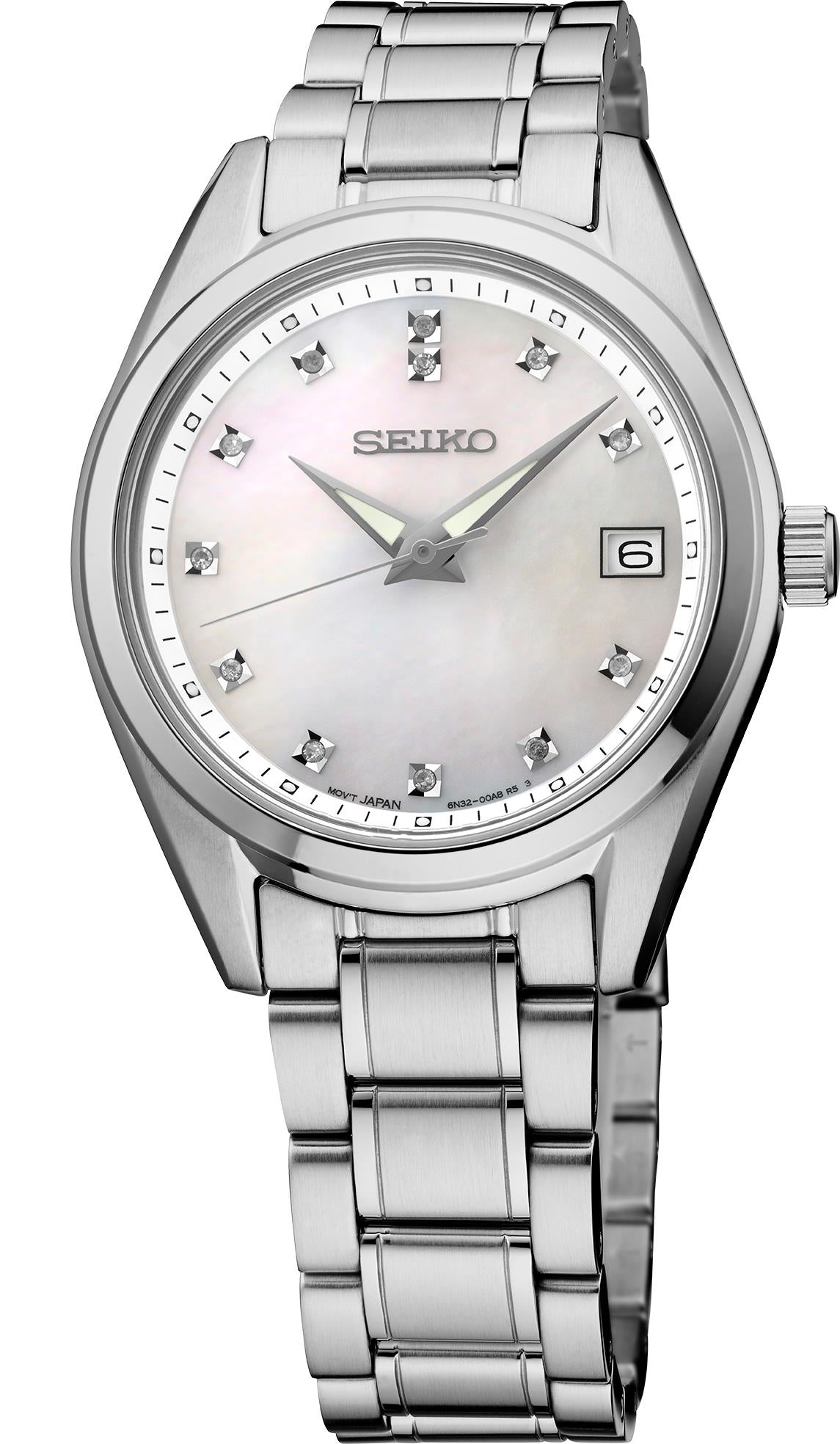 Seiko Watch Diamonds SS Quartz Mother of Pearl Dial