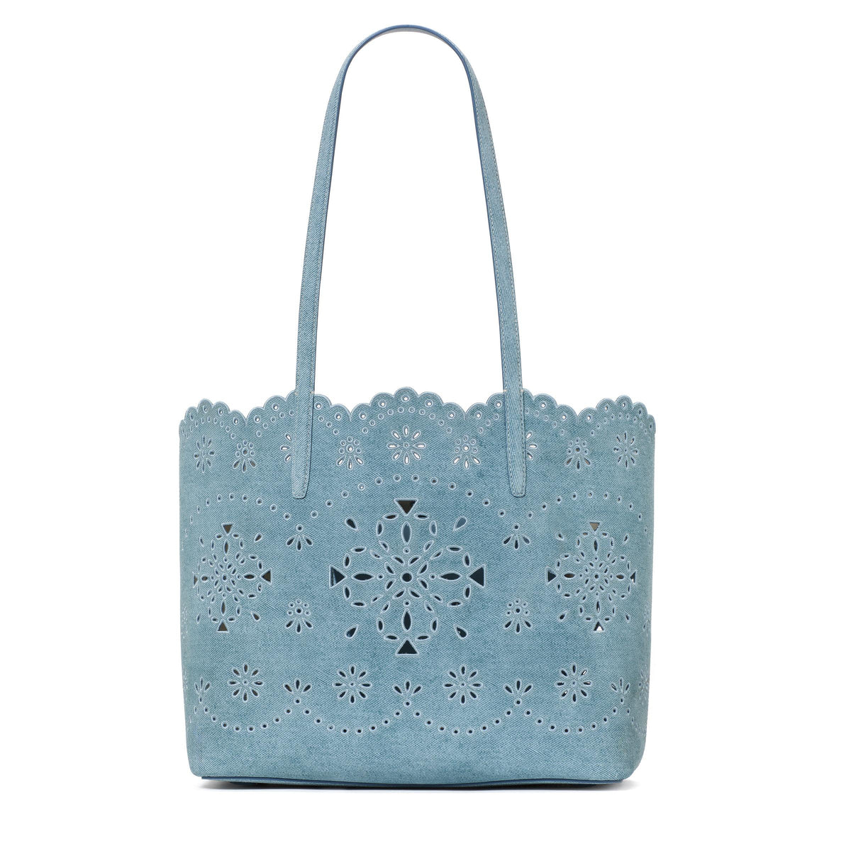 kate spade new york Do It All Spade Flower Perforated Denim Suede Large Tote - Blue Multi