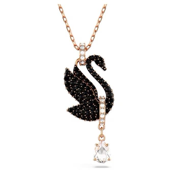 Swarovski Swan Pendant Swan, Black, Rose Gold-Tone Plated
