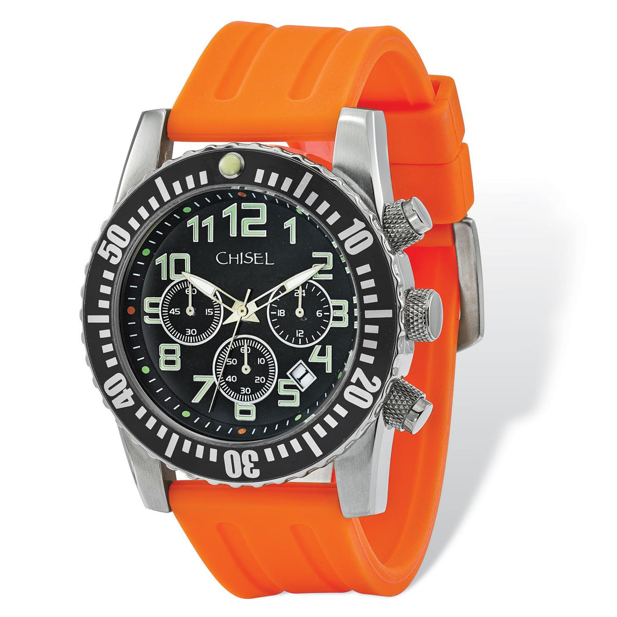 Distinctive Men's Chisel Black Dial Orange Silicone Strap Chronograph 45mm Watch