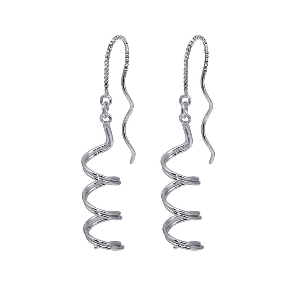 PARIKHS Rhodium Plated Spiral Dangling Hook Earring in 925 Sterling Silver