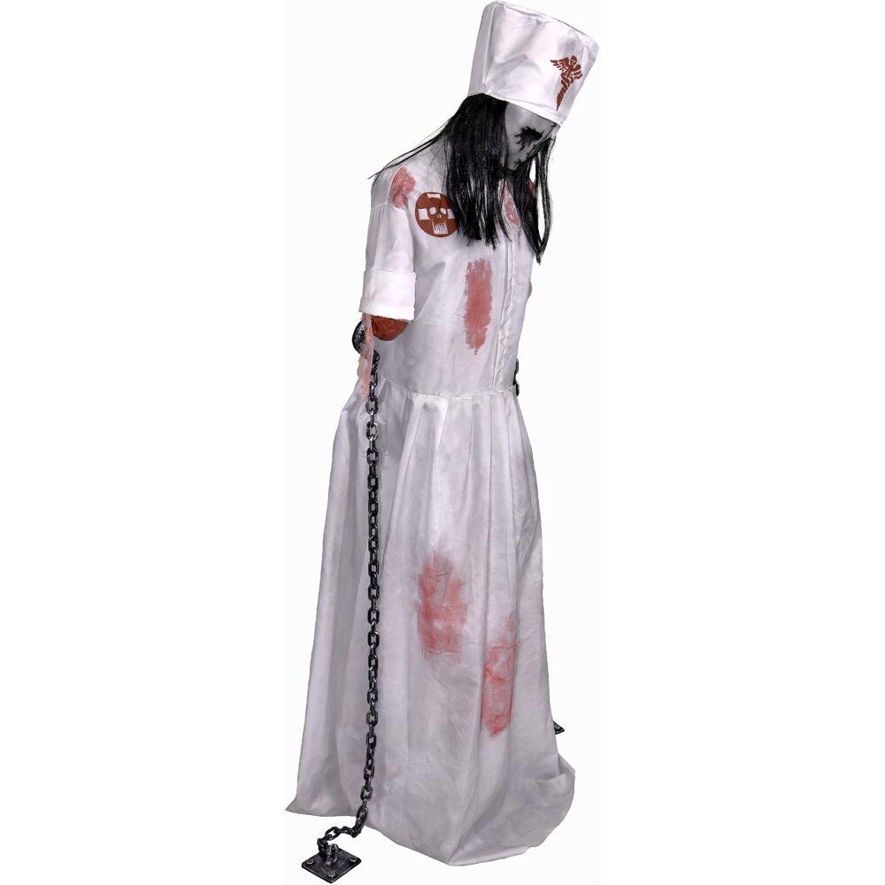 Haunted Hill 5.2 Ft Animatronic Convulsing Nurse by Tekky Halloween Decoration with Motion-Activated Sounds