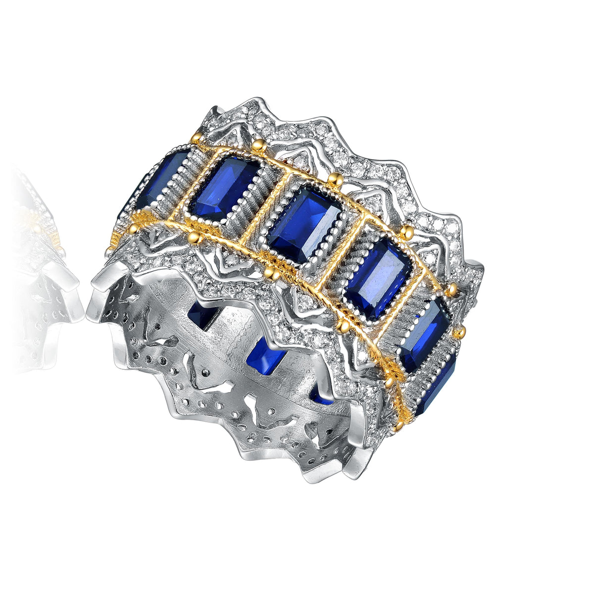 GENEVIVE CZ Rhodium Statement Radiant Blue Ring Size 7