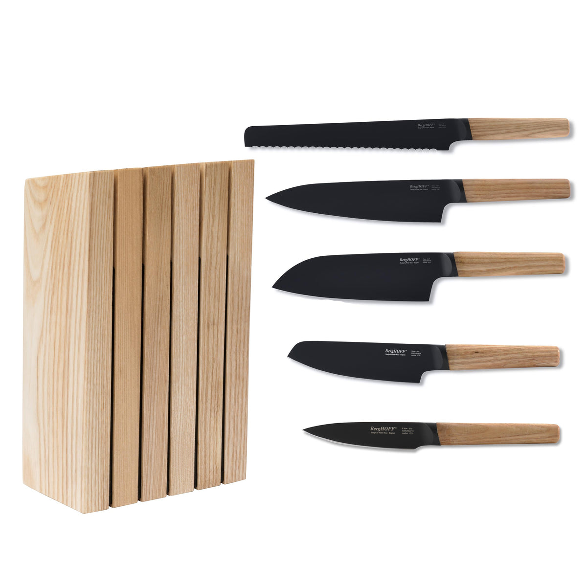 BergHOFF Ron Stainless Steel 6pc Knife Block Set, Natural