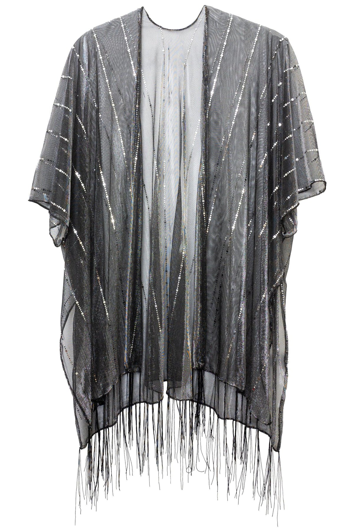 Jessica McClintock Solid Fringe and Stripe Holograms Kimono
