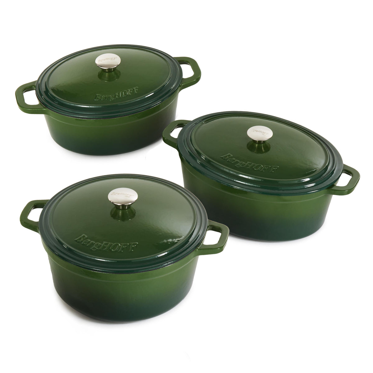 BergHOFF Neo 6pc Cast Iron Dutch Oven Cookware Set with Lids, Green