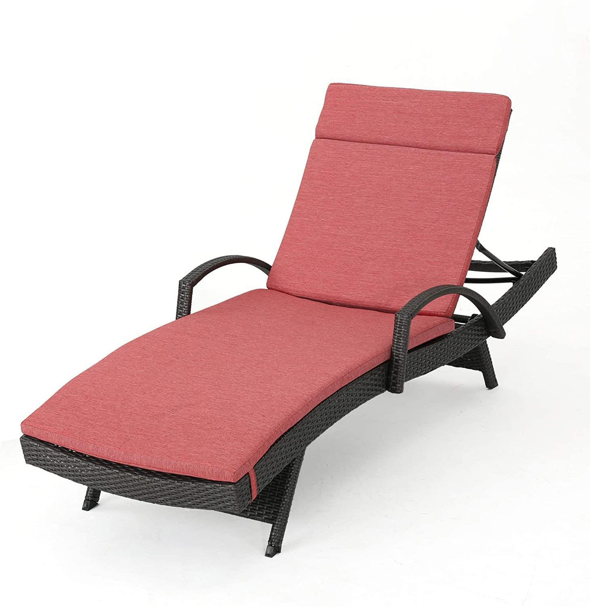 Outdoor Adjustable Chaise Lounge Chair w/Cushion - Red