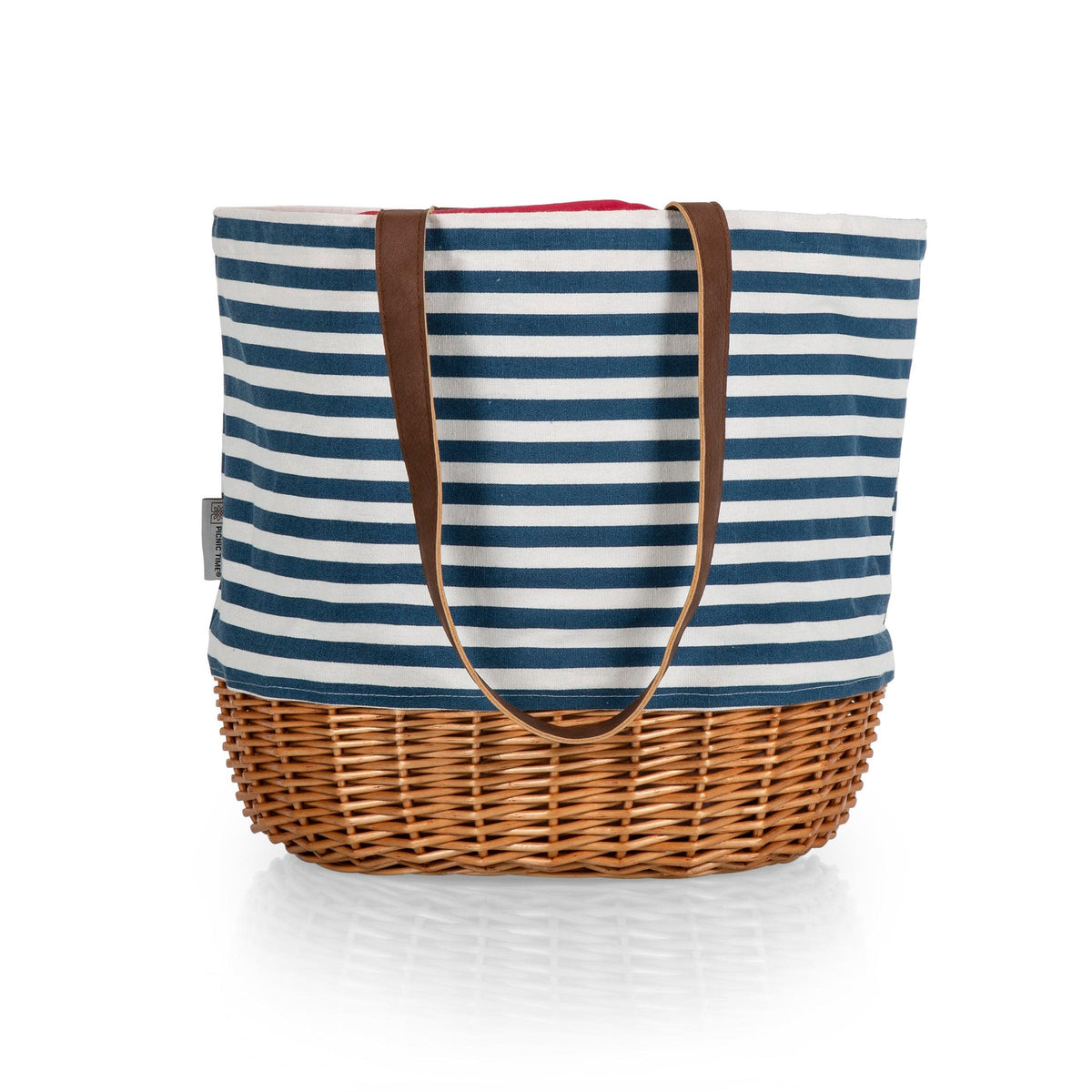Picnic Time Coronado Canvas & Willow Basket Tote Blue & White Stripe