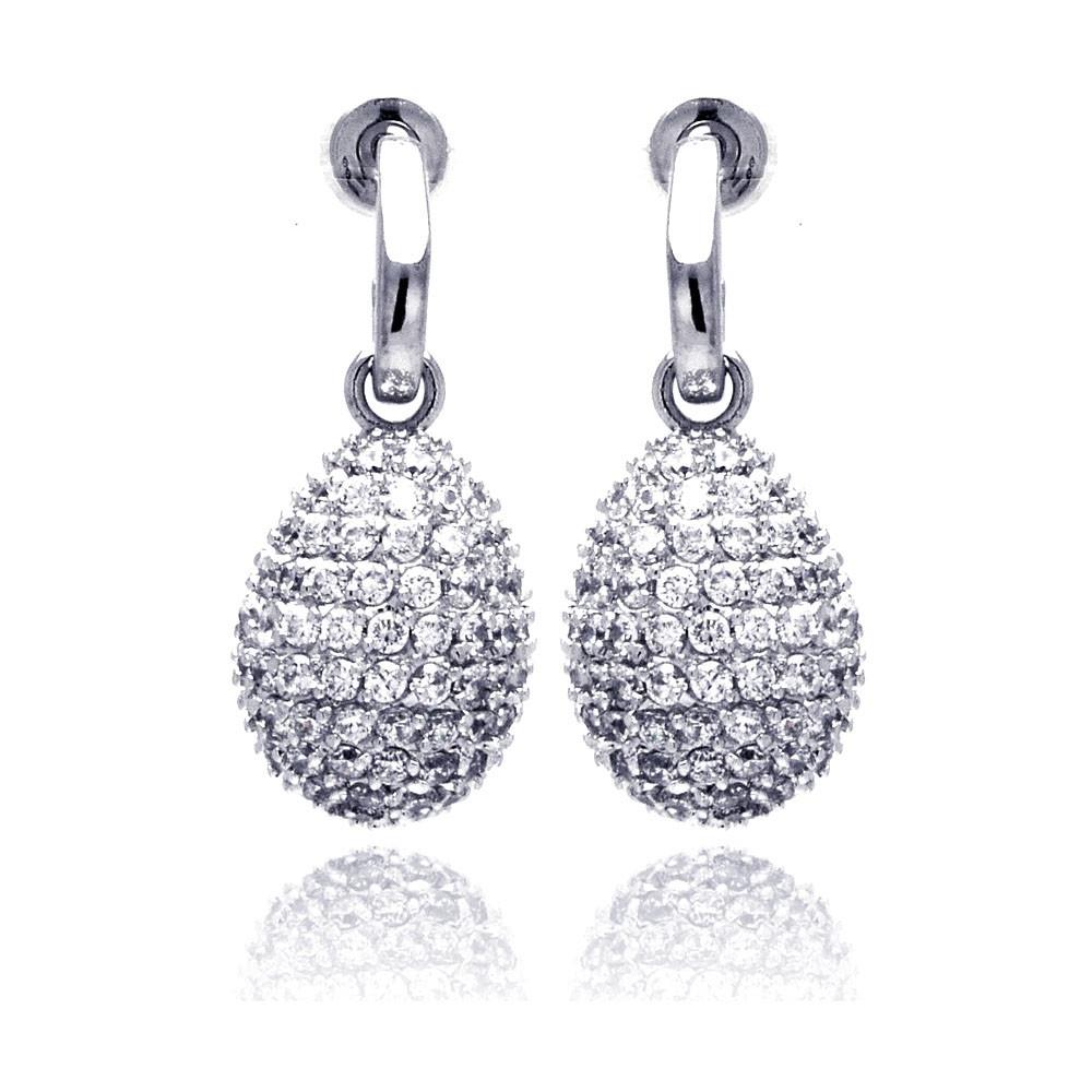 PARIKHS Rhodium Plated Oval Disco Ball Pear CZ Dangling Stud Earring in 925 Sterling Silver