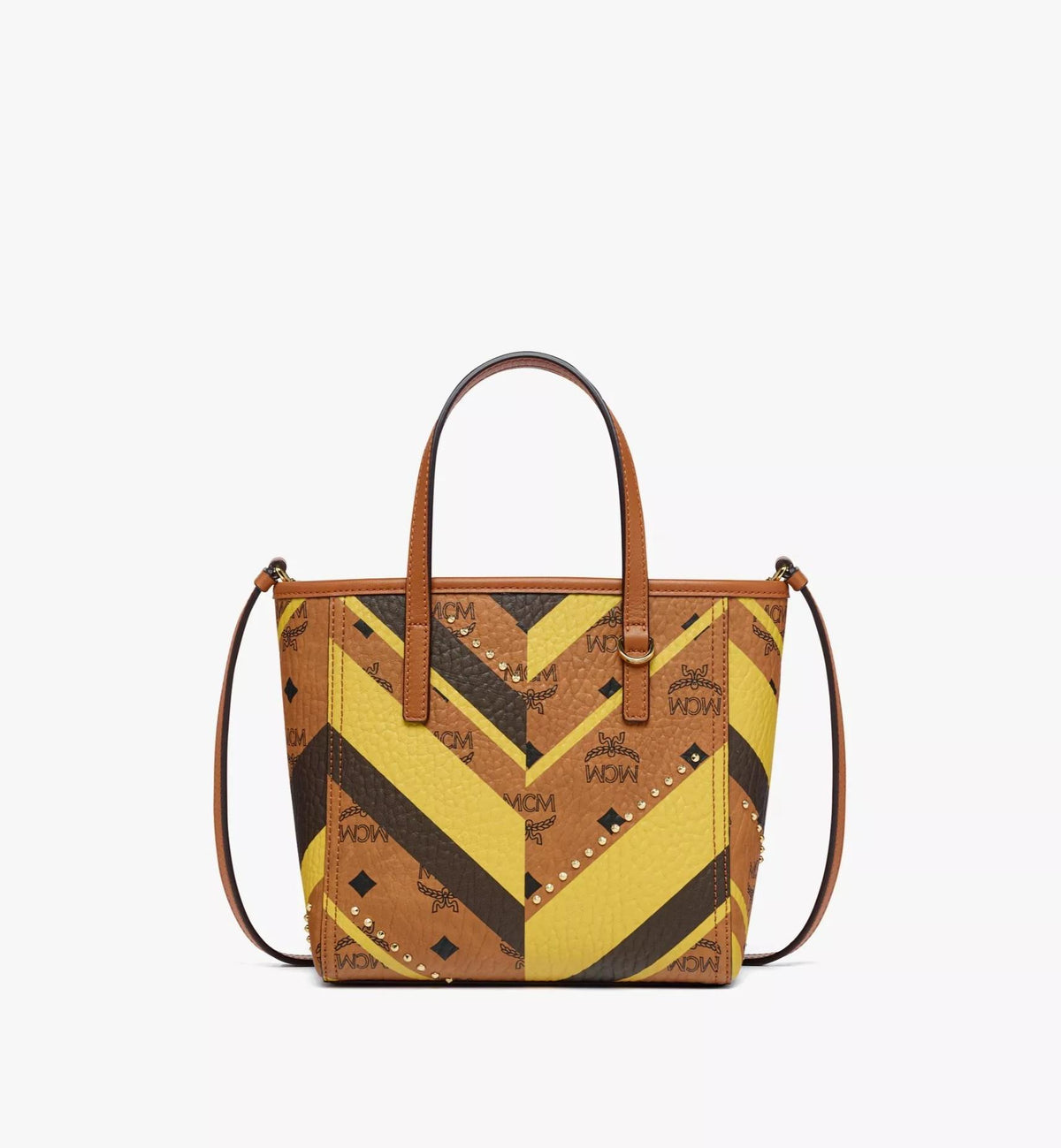 MCM Studded Toni Top-Zip Shopper Herringbone Size Mini