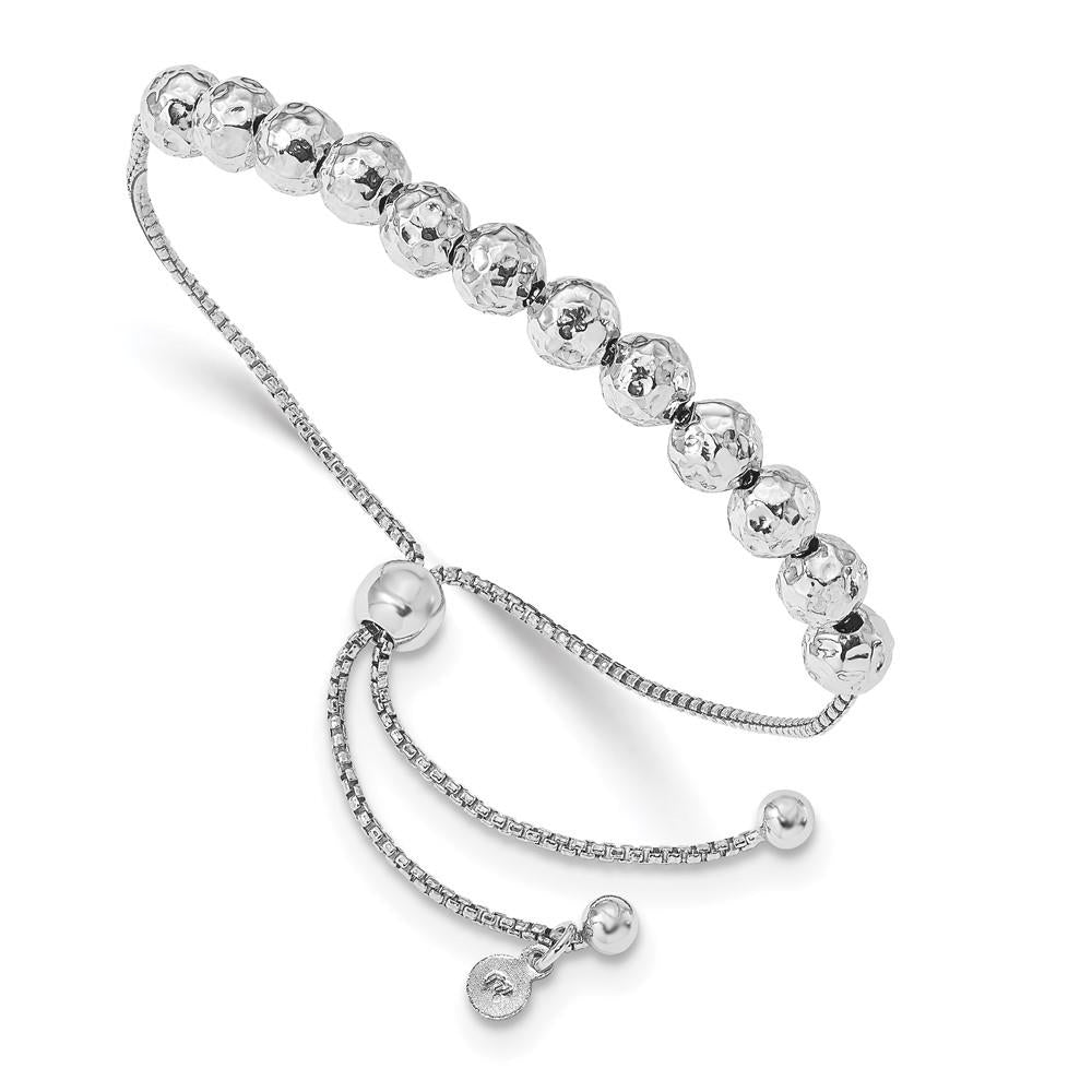 Distinctive Sterling Silver Hammered Beaded Adjustable Bracelet