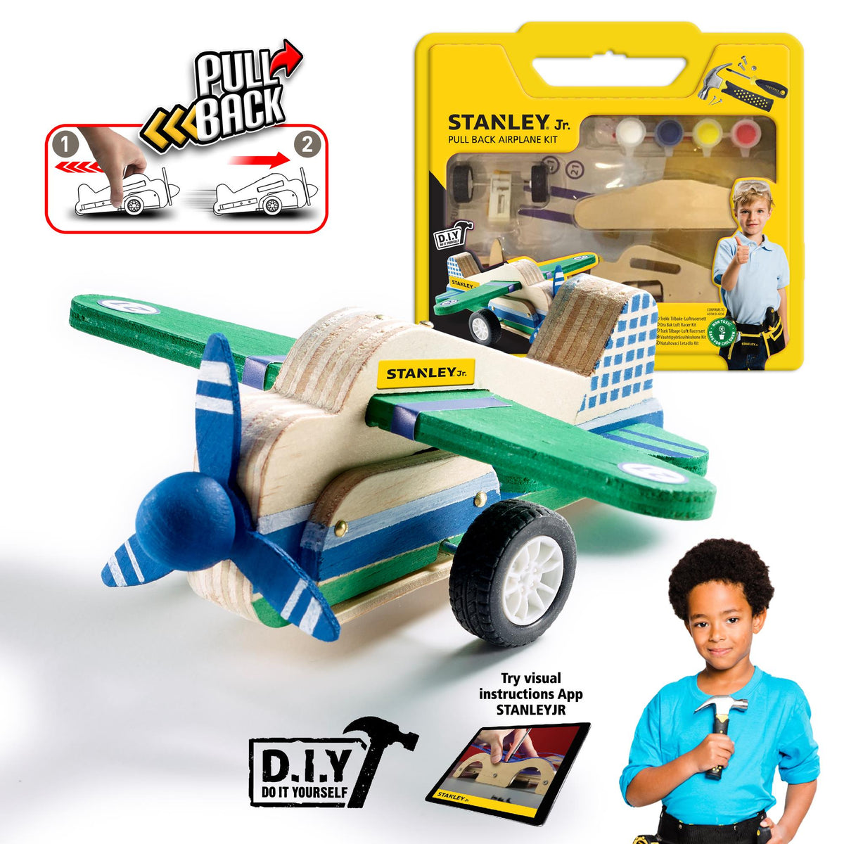Red Toolbox Stanley Jr. DIY Pull Back Airplane Toy