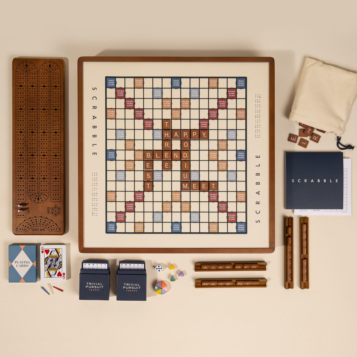 WS Games 3-in-1 Premium Game Collection: Scrabble Trivial Pursuit Cribbage
