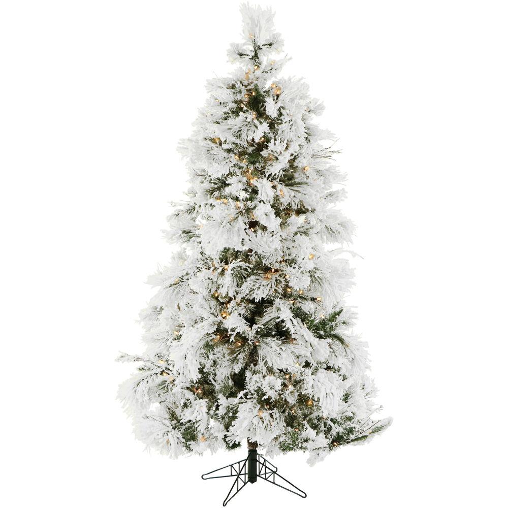 Fraser Hill 4-Ft. Flocked Snowy Pine Christmas Tree with Warm White LED Lights