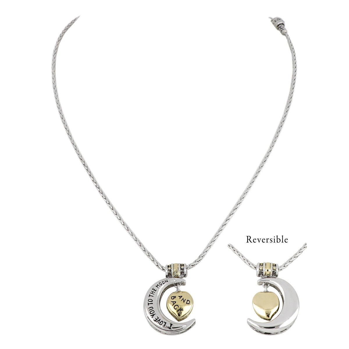 John Medeiros Heart In Moon Necklace - I Love You To The Moon And Back. Pendant: 3/4" W x 1-1/14" H x 1/4" Thick