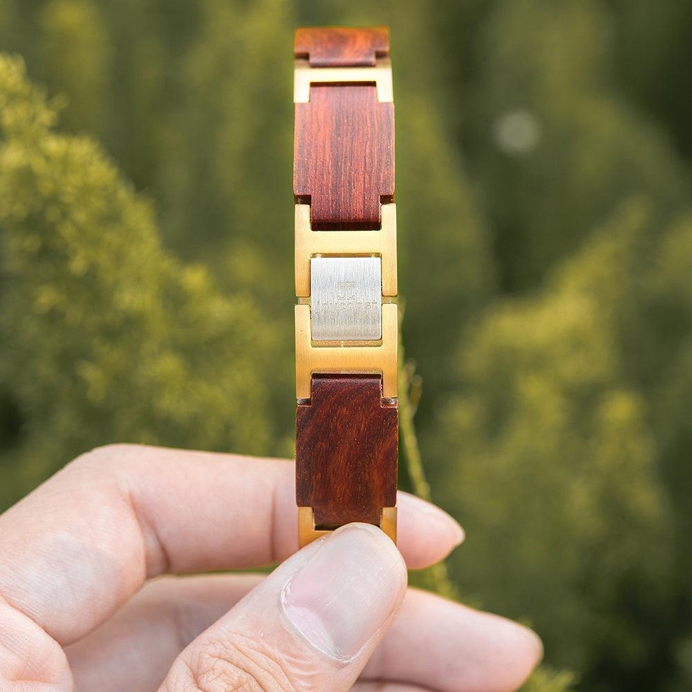 Joycoast Sandalwood Wooden Bracelet Wooden Bracelets, Red Sandlewood/Gold