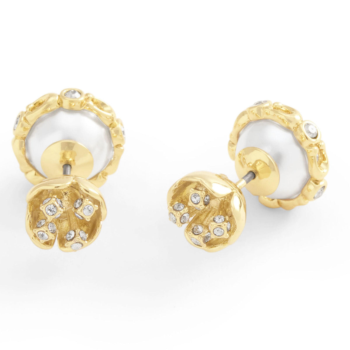 COACH Pearl Floral Front Back Studs - Cream/Gold
