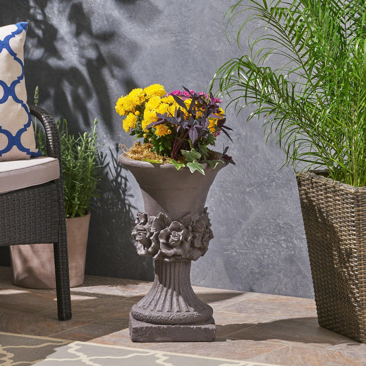 Stark Home Roman Botanical Concrete Chalice Garden Planter