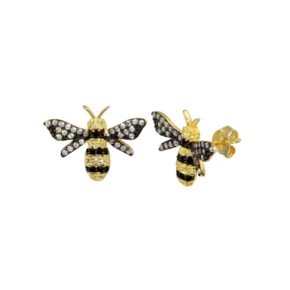 PARIKHS Gold Plated CZ BumbleBee Stud Earring in 925 Sterling Silver