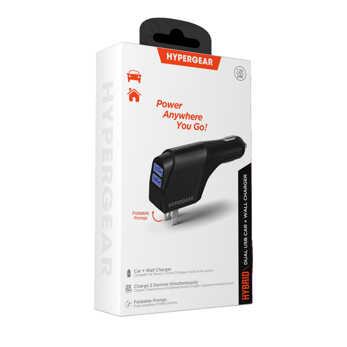 HYPERCEL HyperGear 2-in-1 10W Dual USB Car & Wall Charger with Self-Storing Prongs