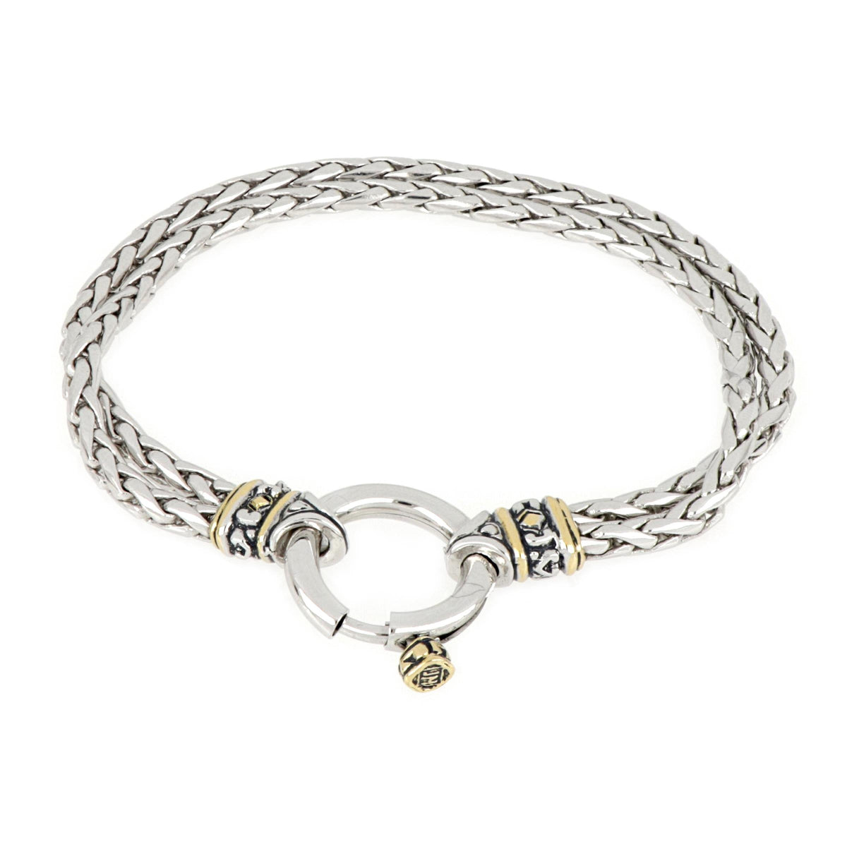 John Medeiros Celebration Rhodium Smooth Wheat Bracelet with gold tips and a Spring Ring 7"
