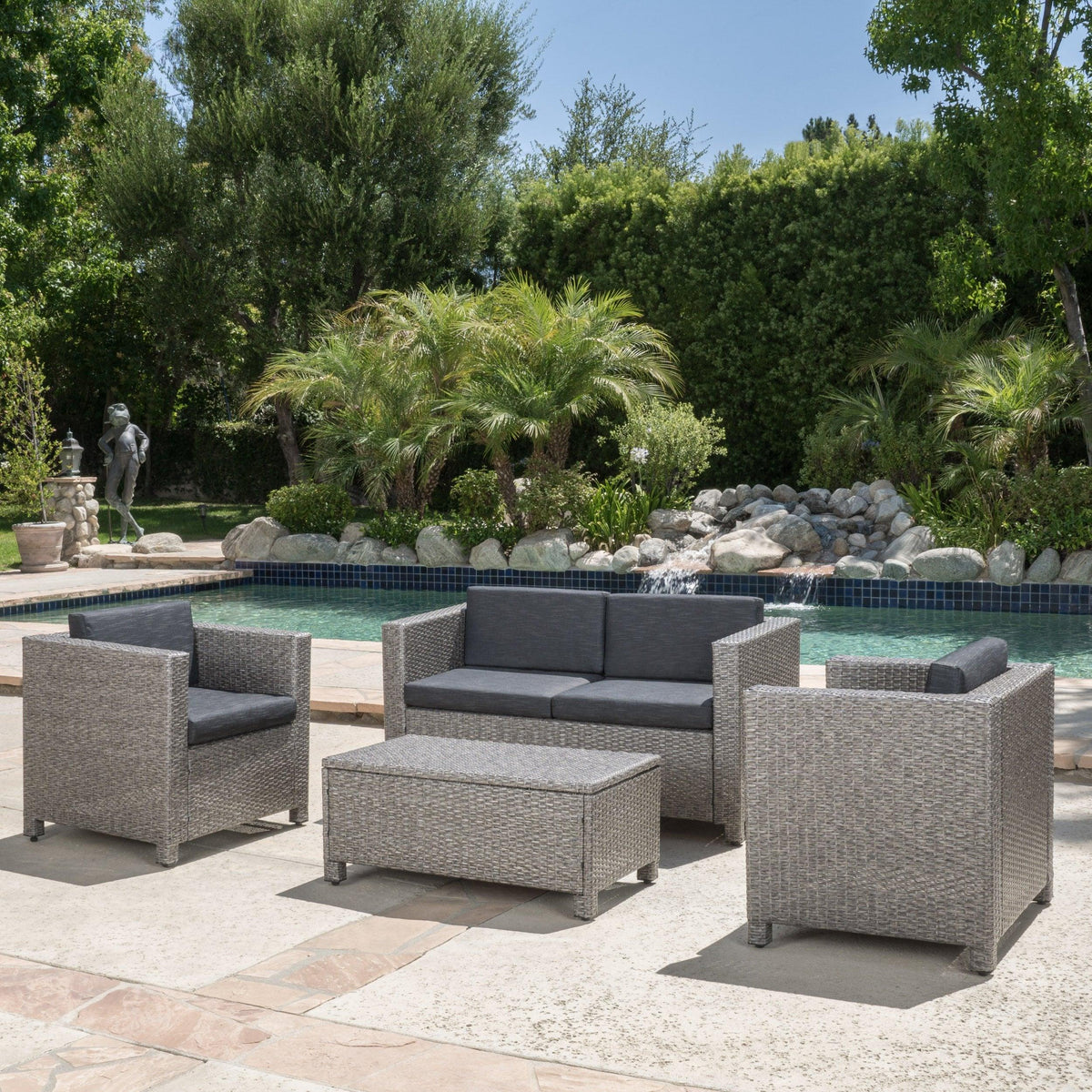Stark Home Puerta 4Pc Wicker Chat Set W/ Wr Cushions & Cover