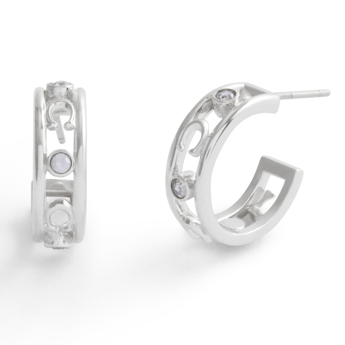 COACH Signature C Open Hoop Earrings - Rhodium