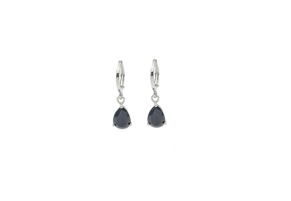 Completely Bella Black CZ Teardrop Hoop Earrings