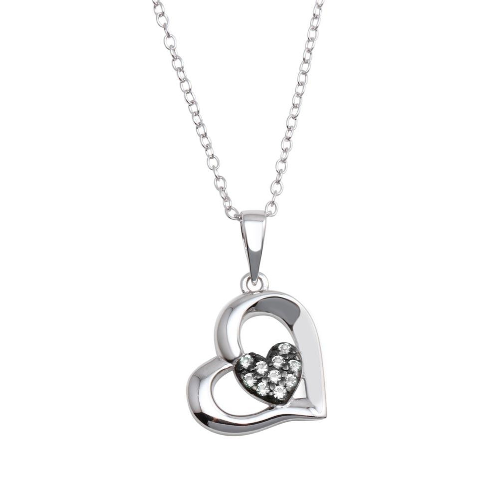 PARIKHS Rhodium Plated Heart Pendant Necklace with CZ in 925 Sterling Silver