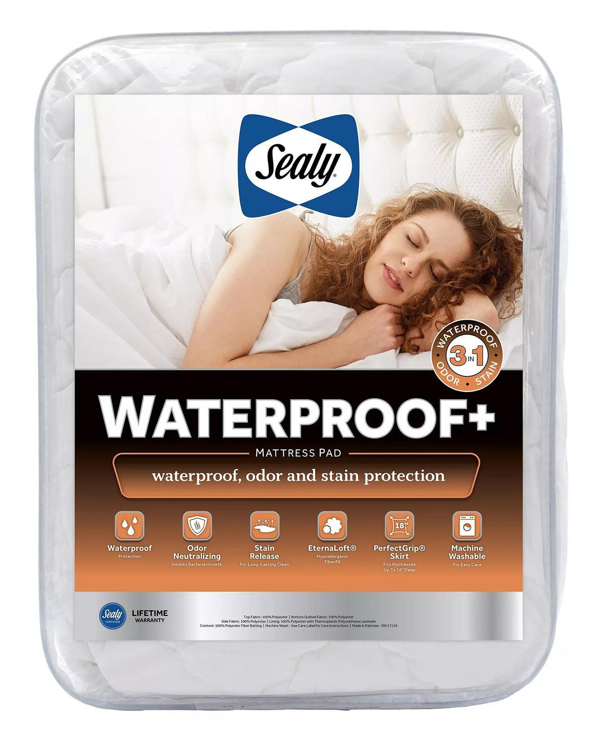 Sealy Waterproof Plus+ Mattress Pad-King-White