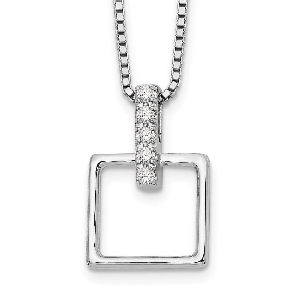 Distinctive White Ice Sterling Silver RH Plated White Ice .05ct. Diamond Square 18" Necklace