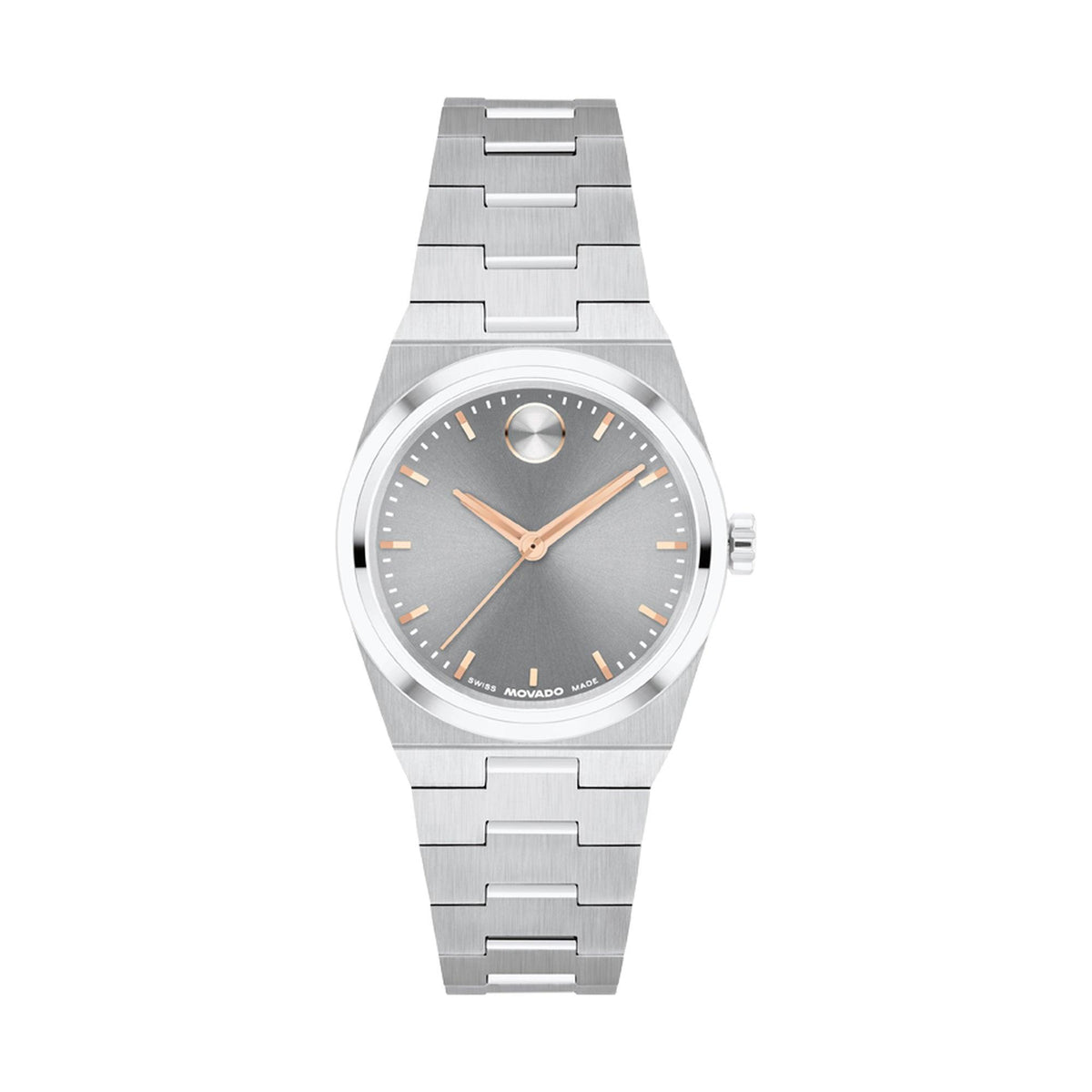 Movado Ladies Bold Quest Mini Silver-Tone Stainless Steel Watch Gray Dial