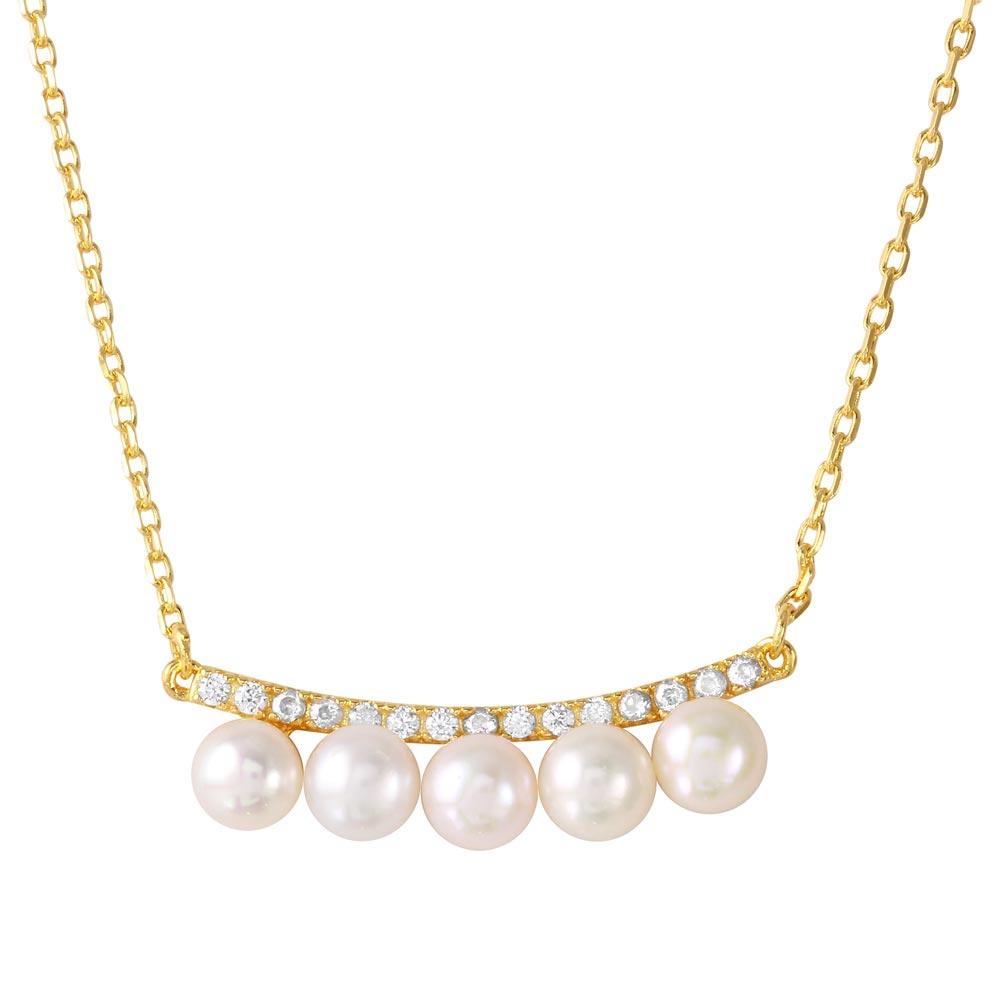PARIKHS Curved Bar with CZ and Hanging Fresh Mother of Pearl Necklace in 925 Sterling Silver