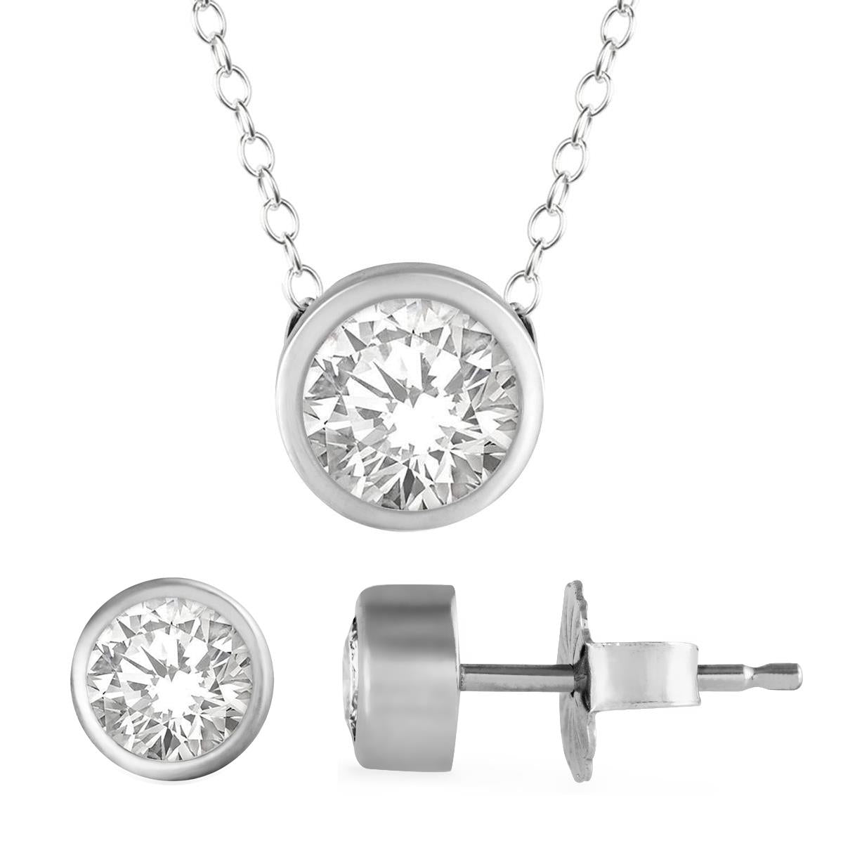 Jilco Inc Bezel Set Diamond Earrings and Necklace Set