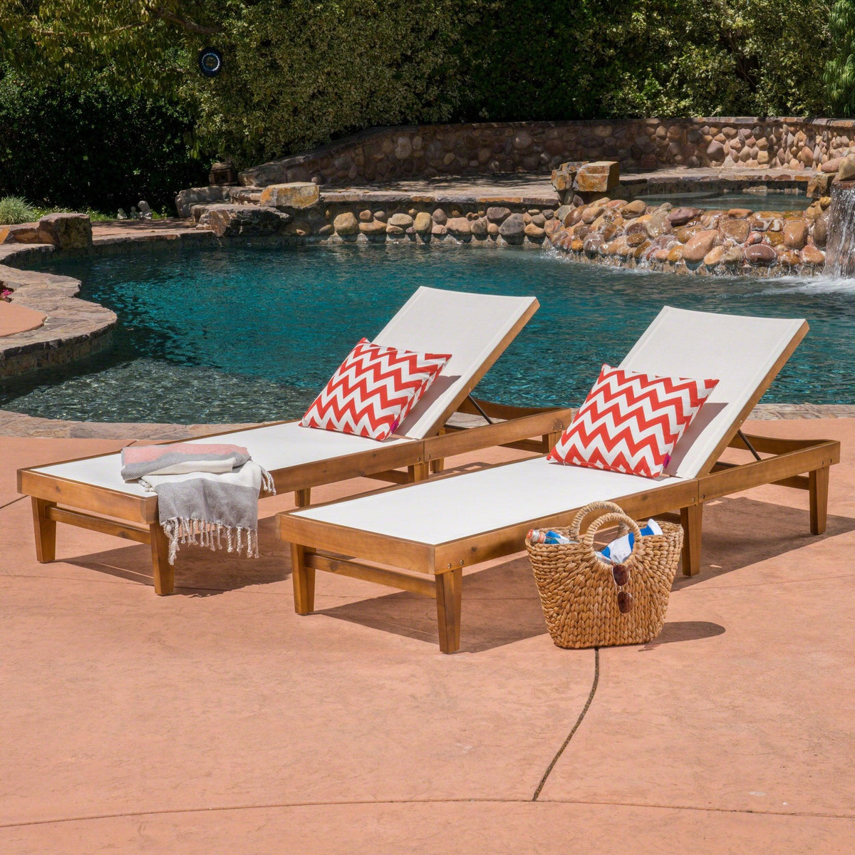 Stark Home Summerland Outdoor Mesh & Wood Chaise Set (2)