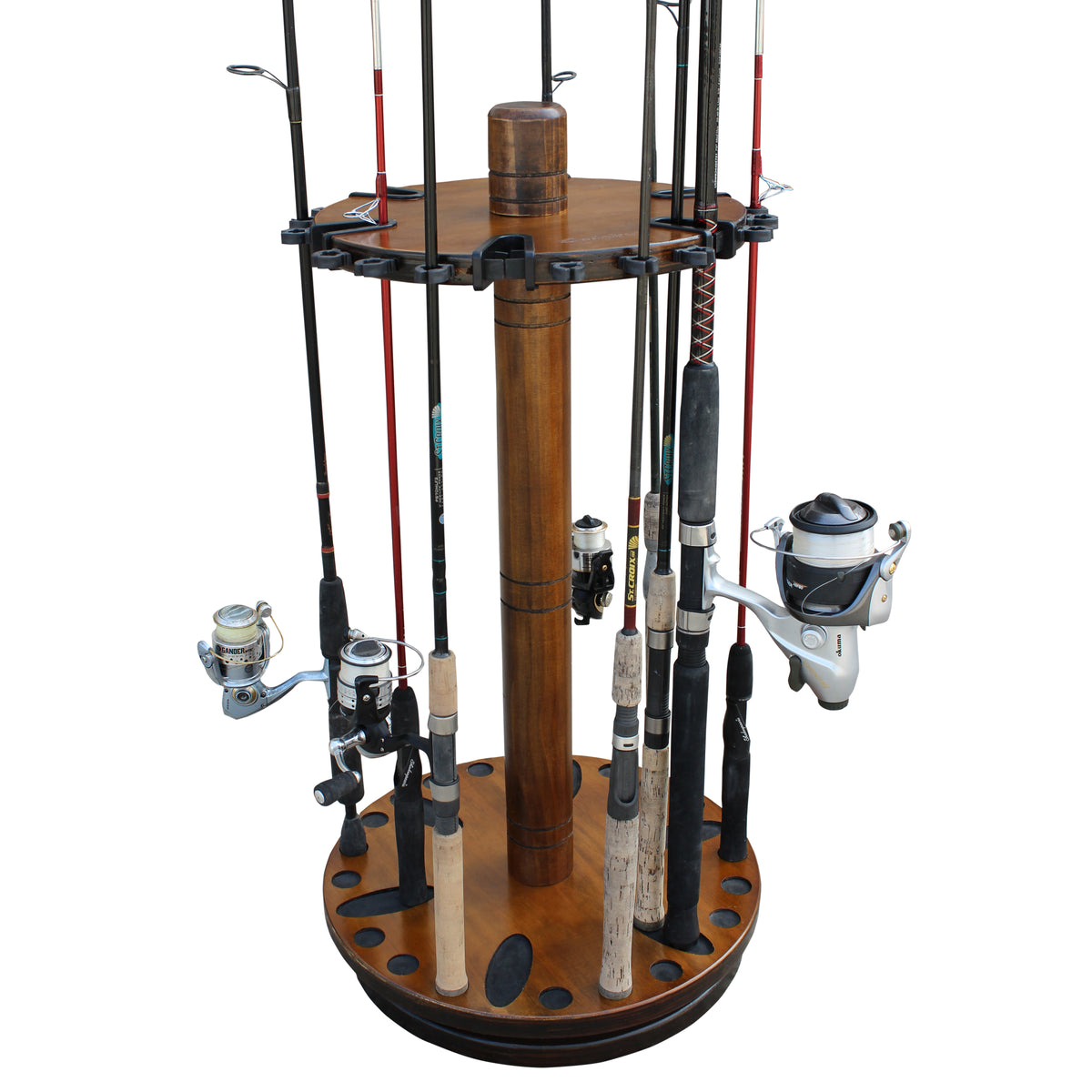 Rush Creek 30-Fishing Rod Round Storage Rack - Dark Stain