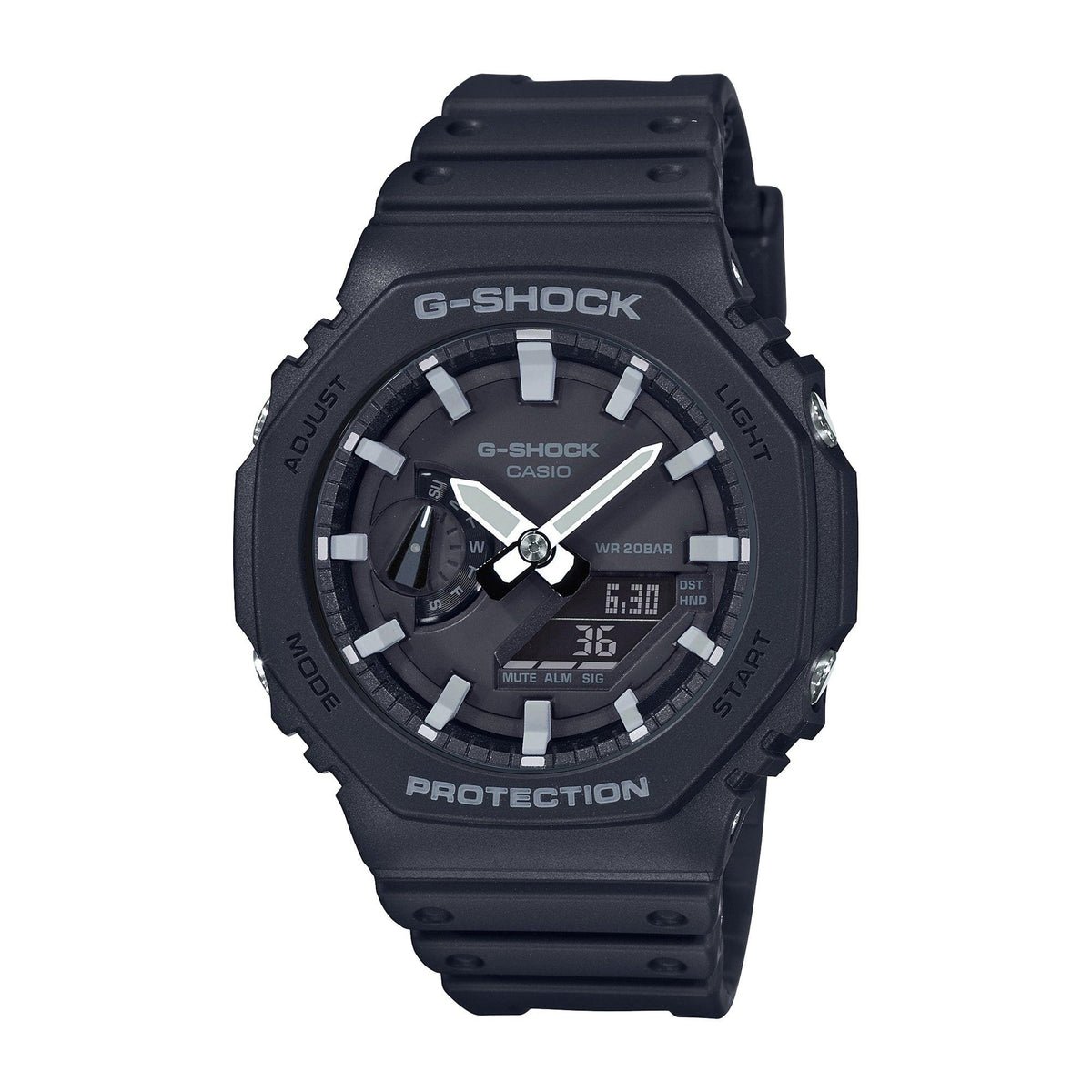 Mens 2100 G-Shock Octagon Ana-Digi Black Resin Watch Black/Silver Dial