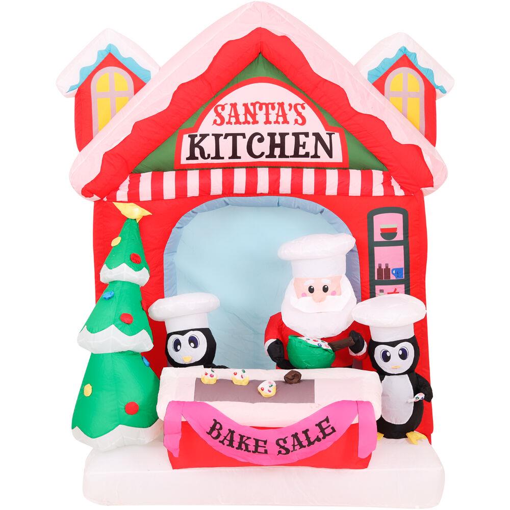 Fraser Hill 7-Ft. Tall Pre-Lit Inflatable Santa's Kitchen