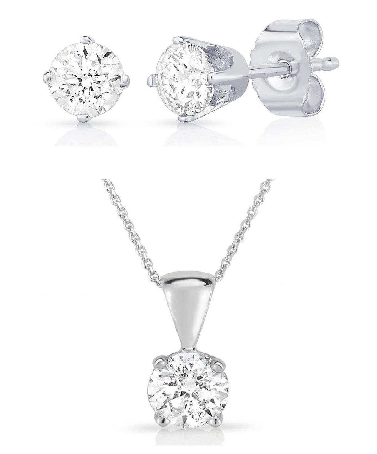 Jilco Inc Solitaire Diamond Earrings and Necklace Set