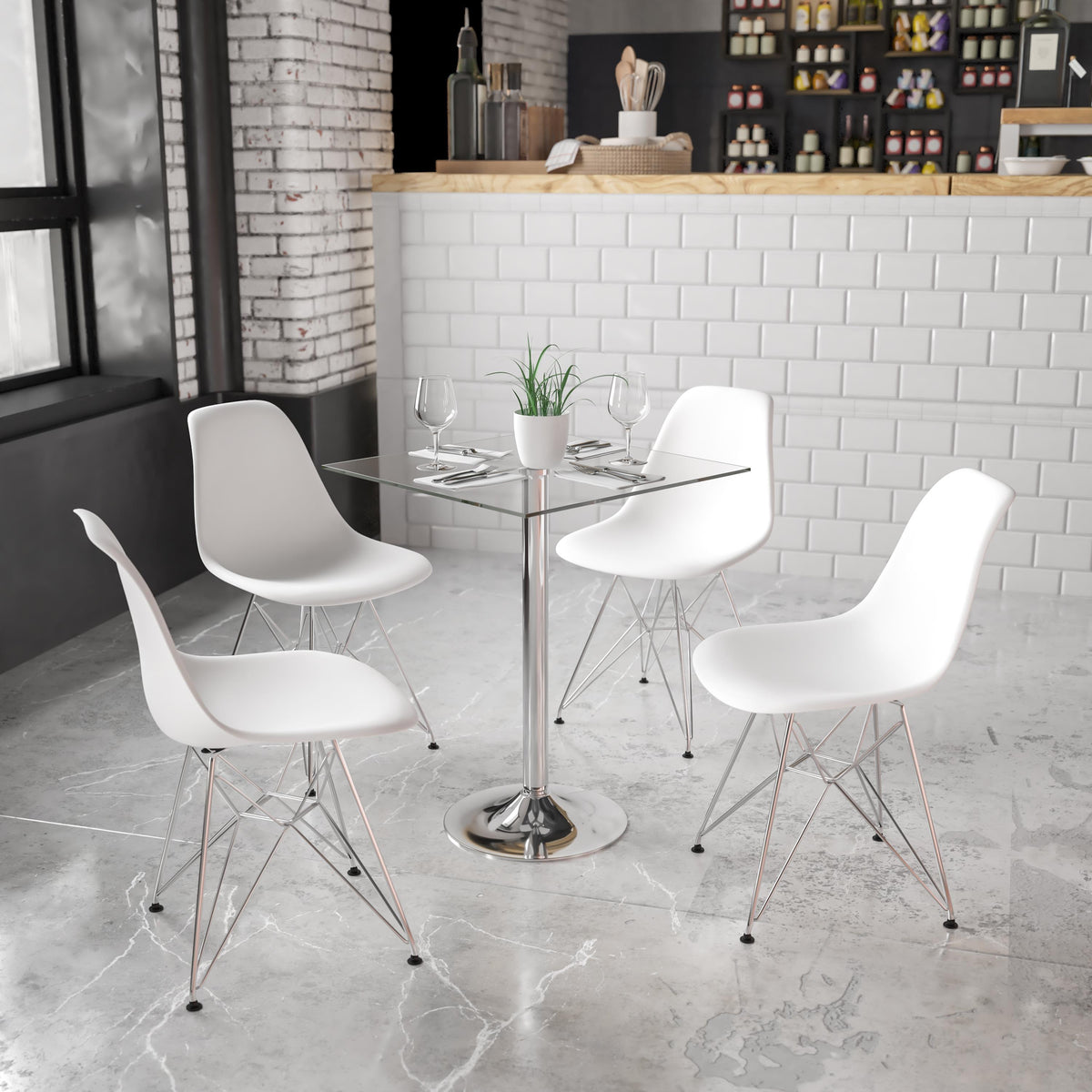 Flash Furniture 23.75" Square Glass Table with 30"H Chrome Base - Event and Cocktail Table