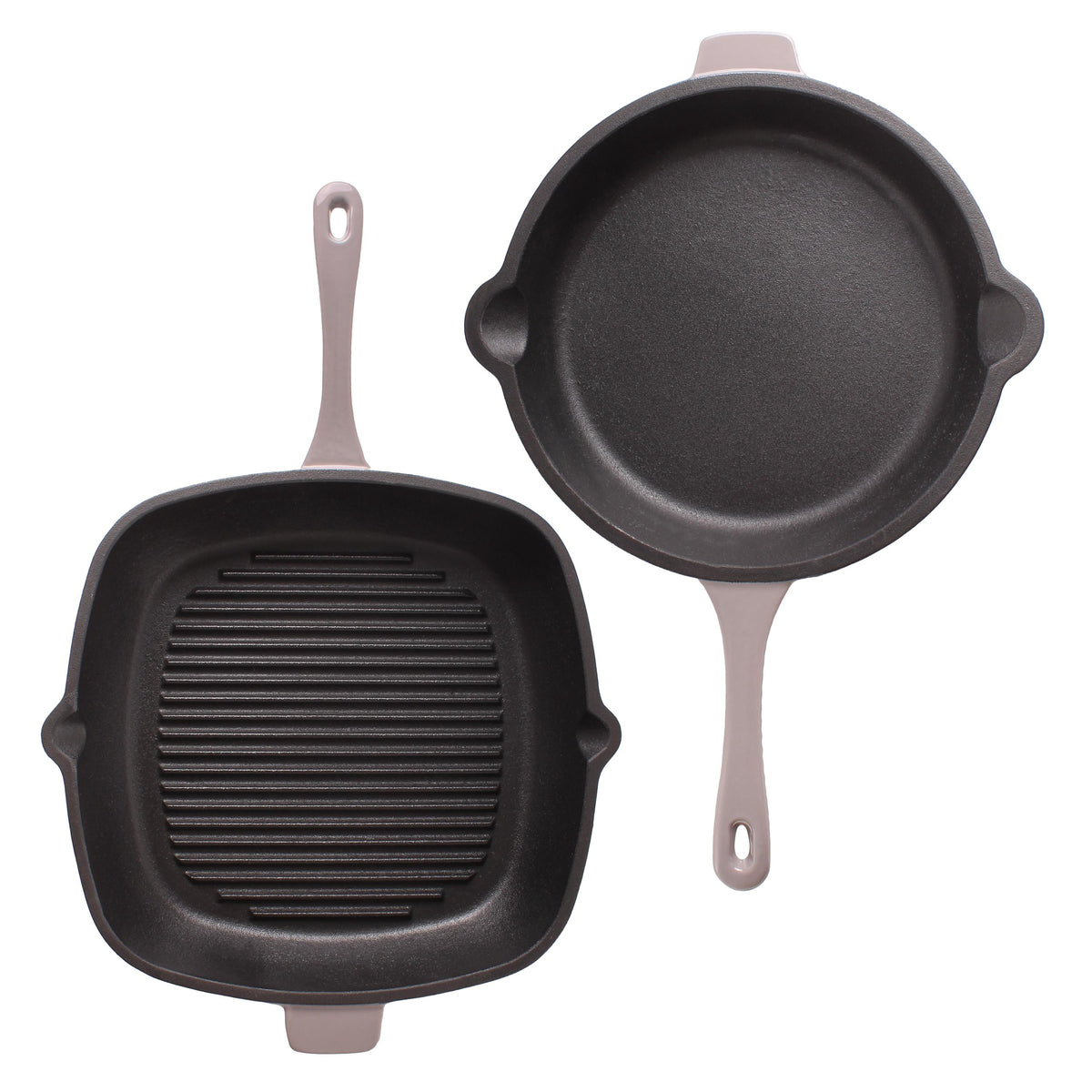 BergHOFF Neo 2pc Cast Iron 10" Fry Pan & 11" Grill Pan Cookware Set, Oyster