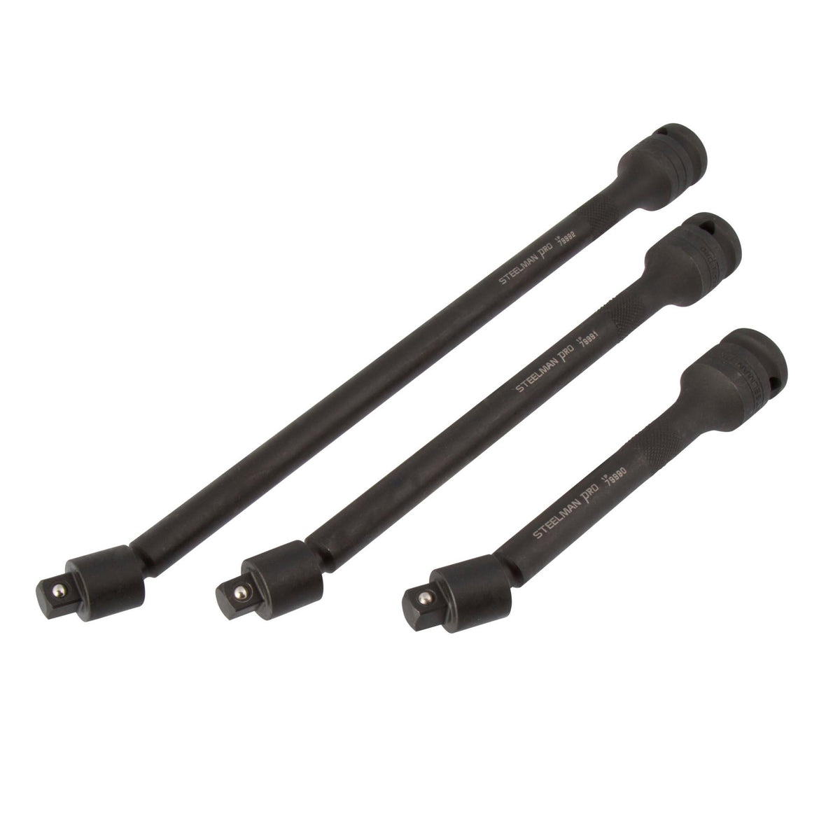 JS Products Steelman 1/2" Drive, 3/8" Pinless Swivel Impact Extension 3-Piece Set - 6", 9", 12"