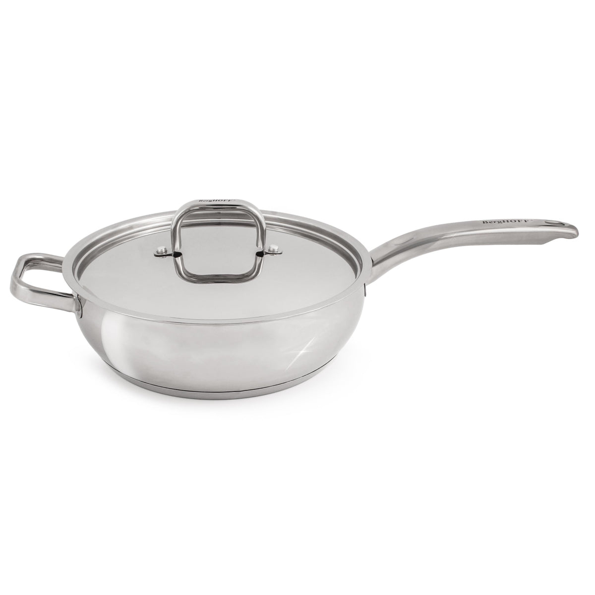 BergHOFF Belly Shape 18/10 Stainless Steel 9.5" Deep Skillet with SS Lid, 3.2qt.