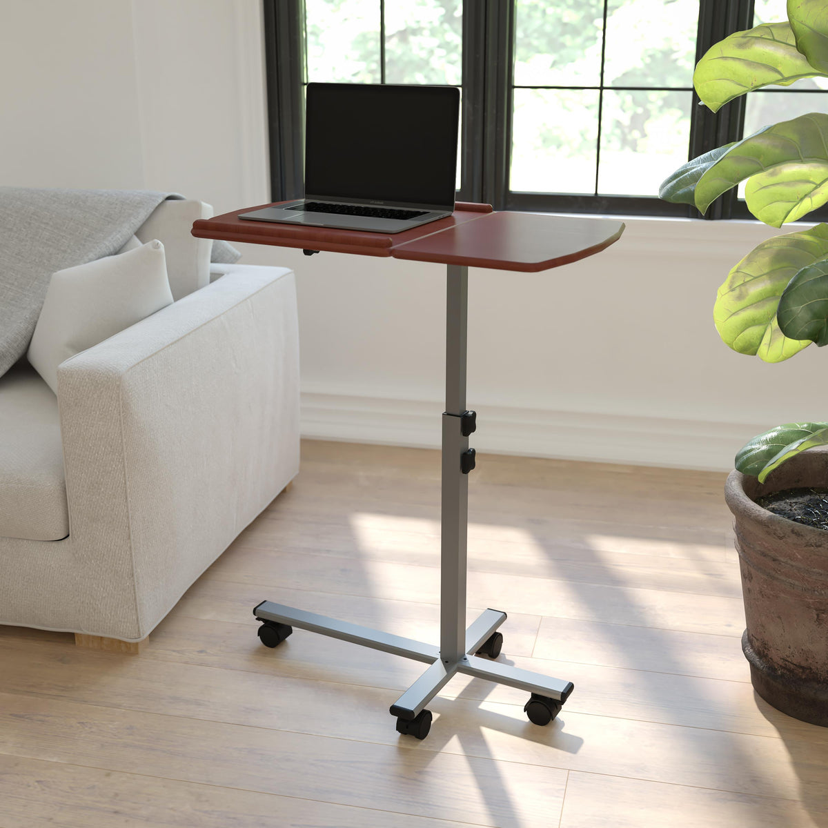 Flash Furniture Angle and Height Adjustable Mobile Laptop Computer Table with Cherry Top